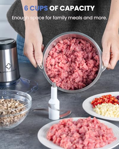 LINKChef 6-Cup Electric Food Processor & Chopper, Bright Silver & Black, 250W