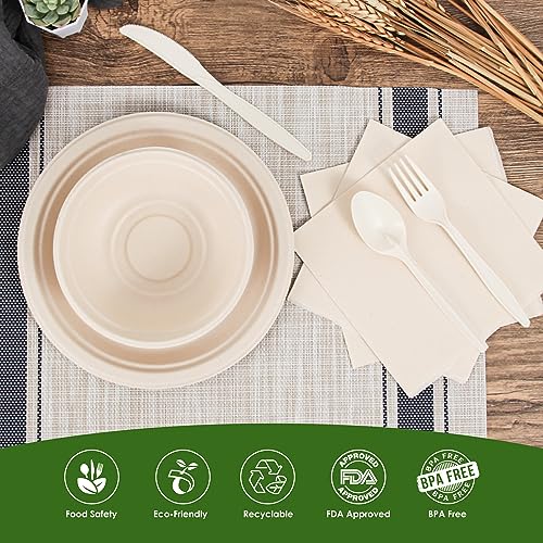 Brown Disposable Sugarcane Plates and Cutlery Set 300PCS Eco-Friendly Party Dinnerware