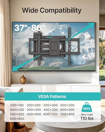 Pegzone 38-Inch Extra Long Extension TV Wall Mount for 37-86 Inch Screens – Heavy Duty Full Motion with Tilt & Swivel, Supports Up to 110 lbs