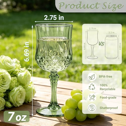 Green Plastic Wine Glasses 7oz Set of 48 for Weddings & Parties - Reusable Goblets