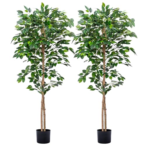 Artificial Ficus Tree 5FT with Realistic Leaves & Sturdy Pot - Indoor Outdoor Decor