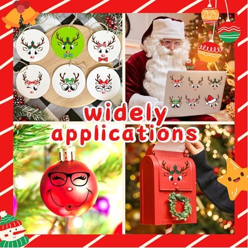 Christmas Face Stickers for Crafts Ornaments Decals Christmas Gift Stickers Decorations Reindeer Vinyl Face Eye Decals for Glass Cup Water Bottle Fridge Window Wall Xmas Holiday Party Supplies