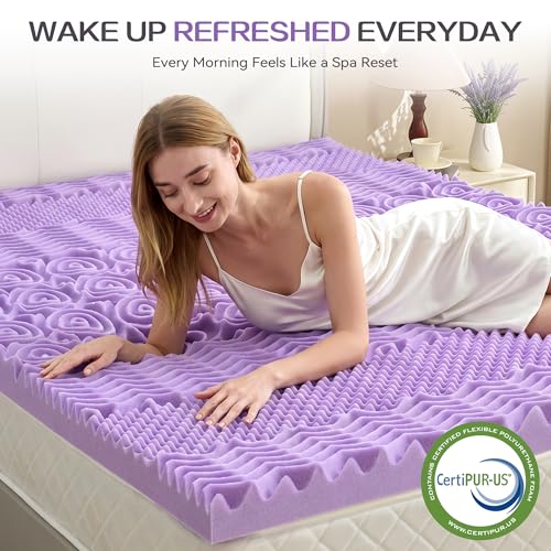 Queen 1.5 Inch Memory Foam Mattress Topper - Violet, 7-Zone Pressure Relief