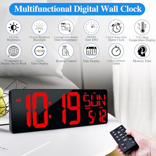 17.2"Large Digital Wall Clock Large Display with Remote Control