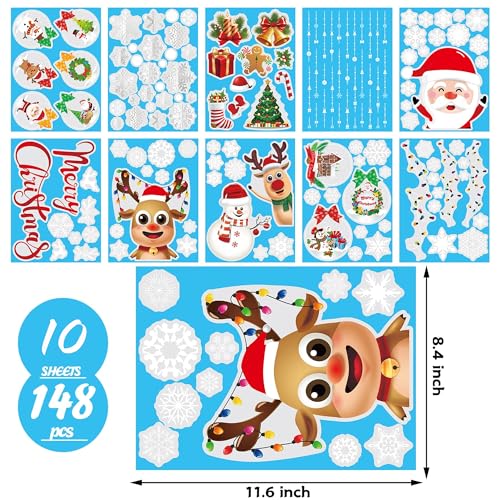 Funnlot Christmas Window Clings - 10 Sheets Holiday Decorations for Windows & Mirrors