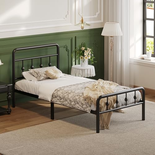 Black 12 Inch Twin Bed Frame with Headboard Footboard and Underbed Storage