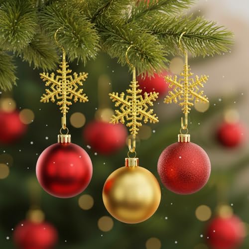 Gold Snowflake Christmas Ornament Hooks - 20 Pcs, Tweruna