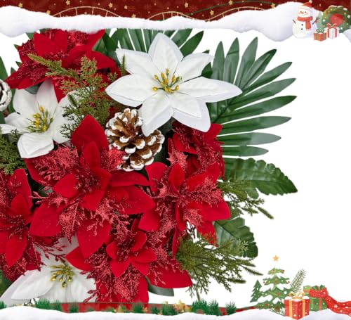 MUVIC 3-Piece Artificial Grave Flowers for Cemetery Christmas Set with Ground Spikes