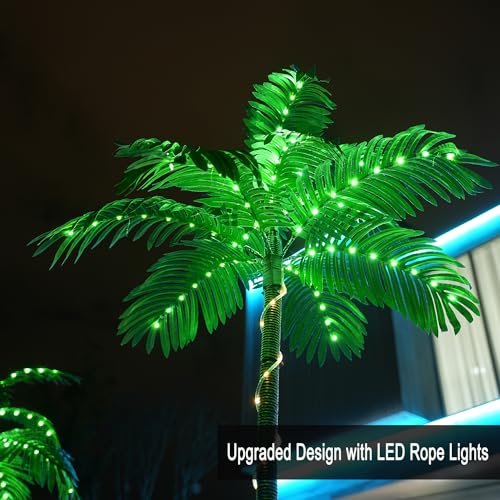 SOSHOT 7FT Lighted Artificial Palm Tree with Three Trunks - Electric Version for Indoor & Outdoor Decor