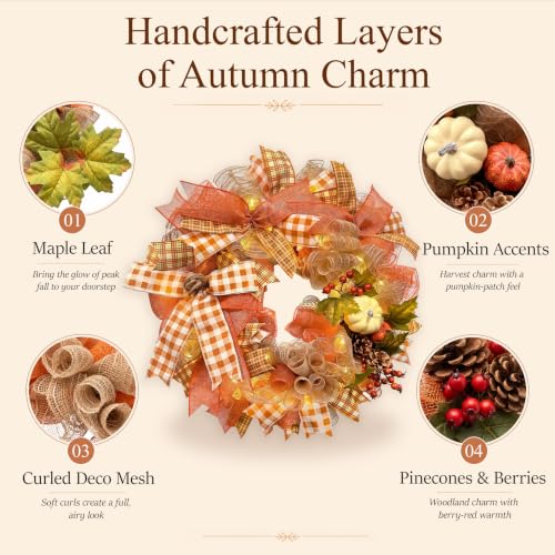 24-Inch Fall Pumpkin Wreath for Front Door - Autumn Harvest Decor - Variation of THIS listing