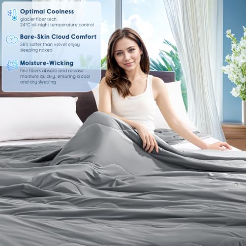 Cooling Blanket for Hot Sleepers King Frosty Light Grey 106x90 - Breathable Summer Bedding