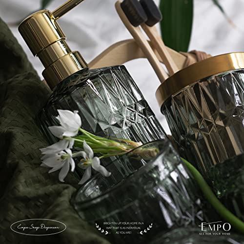 EMPO 6-Piece Green Glass Bathroom Accessories Set - Soap Dispenser, Toothbrush Holder, Soap Dish, Tumbler & Cotton Swab Jar