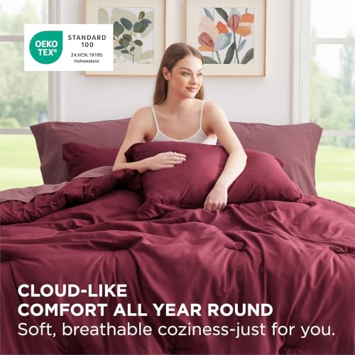 Queen Burgundy Comforter Set 7 Pieces with Contrasting Design - Variation 12