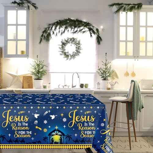 Fancy Land Nativity Tablecloths 3 Pack Christmas Tablecloths 54 x 108 Disposable Table Cover Disposable Tablecloths Religious Christmas Party Decoration