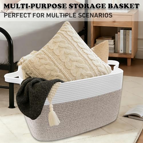 96L Laundry Basket with Handles - Extra Large Blanket & Toy Storage - White & Brown