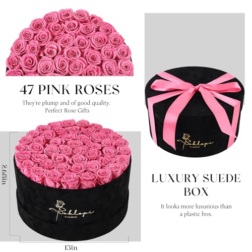 Pink Forever Roses Bouquet - Preserved Roses in a Gift Box - 47 Real Flowers - Soklopi