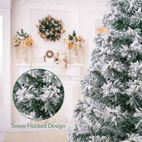 2Ft Artificial Christmas Tree Green Tabletop Christmas Tree with Snow Flocked Mini Xmas Pine Tree with Wooden Stand for Indoor Outdoor Holiday Home Decoration