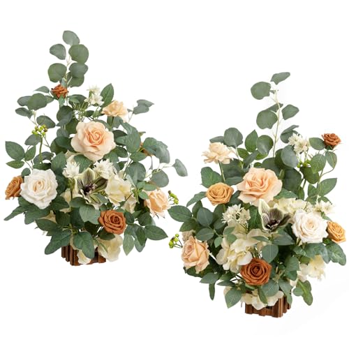 Artificial Fall Wedding Flower Runners - Free-Standing Apricot & Peach Decor