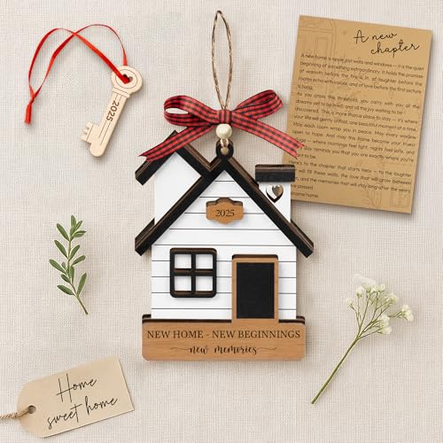 New Home Ornament 2025 with Card, Housewarming Gifts New Home Gift Ideas, House Warming Closing Gifts for Buyers, Women, Couple, First Christmas House Decor (Wood)