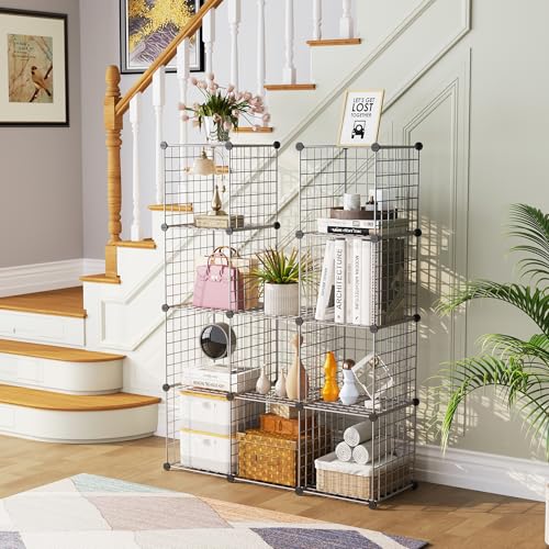 Wire Cube Storage Organizer 12-Cube Metal Grid Shelving - Silver Gray