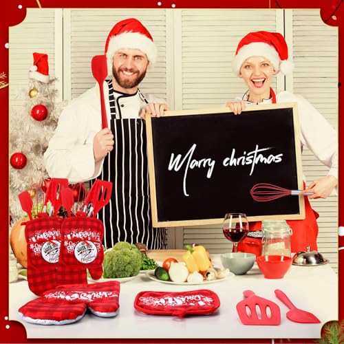 Christmas Baking Set with Oven Mitts Pot Holders Silicone Utensils & Gift Cards