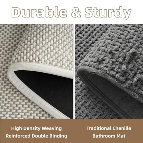 Beige & Cream Chenille Bath Mat Runner 24x48 Inches Non Slip Absorbent Bathroom Rug