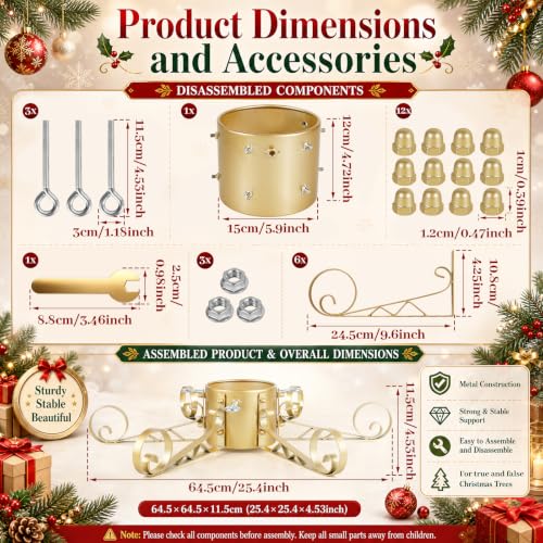 Heavy-Duty Christmas Tree Stand for Real & Artificial Trees Up to 10 Ft - Gold Metal Support
