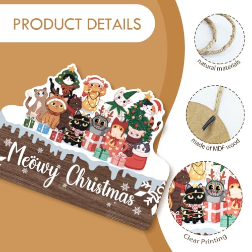 MOTERMATE Meowy Christmas Cat Sign Decor - Festive Home Holiday Accent, 10x8 Inch, Variation: Meowy