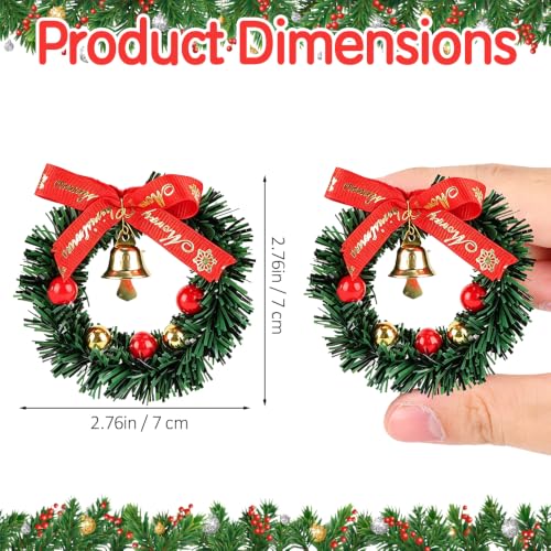 Mini Christmas Wreath Ornaments Set - 10 Pcs Dollhouse Sized Holiday Wreaths
