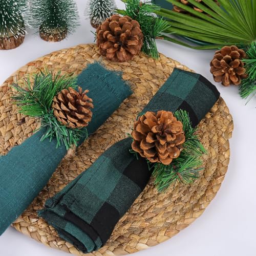 Wonlex Handmade Pine Cone Napkin Rings Set of 6 Farmhouse Fall Holiday Decor