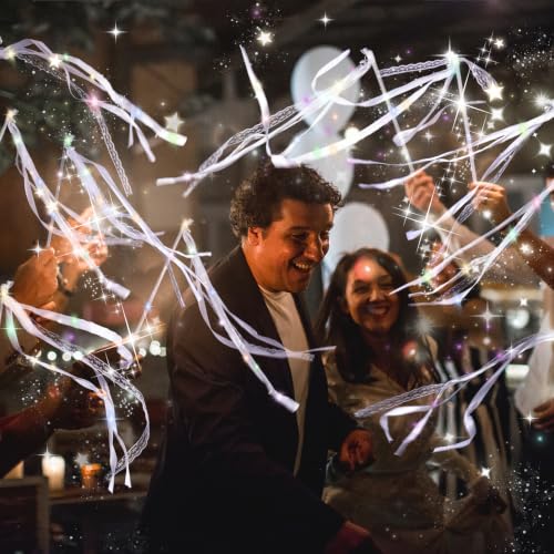 100 Pieces Wedding Light-Up Fairy Wands with Ribbons - Warm White & Multicolor LED