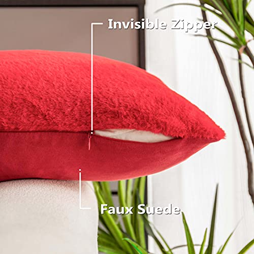 Home Brilliant Pillow Covers 12x20 Decorative Fluffy Faux Fur Super Soft Lumbar Throw Pillow Cases for Bed Couch Holiday Christmas, 12 x 20 inches, 30x50cm, Red