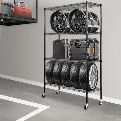 Black 4-Tier Adjustable Metal Storage Shelving Unit - 48 x 18 x 74 Inches, Garage & Basement Organization