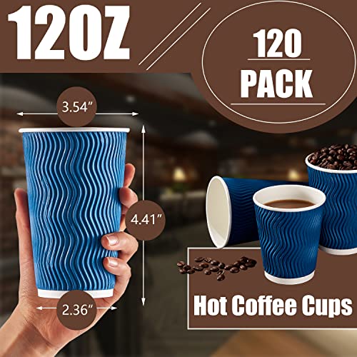 Navy 12 oz Disposable Paper Coffee Cups - 120 Pack Insulated & Heat-Resistant
