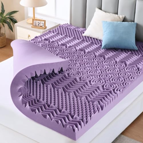 Twin XL Mattress Topper 3 Inch 7-Zone Gel Memory Foam Lavender Infused