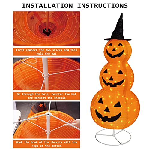 5FT Collapsible Light-Up Pumpkin Decoration with Hat - Indoor Outdoor Halloween Decor