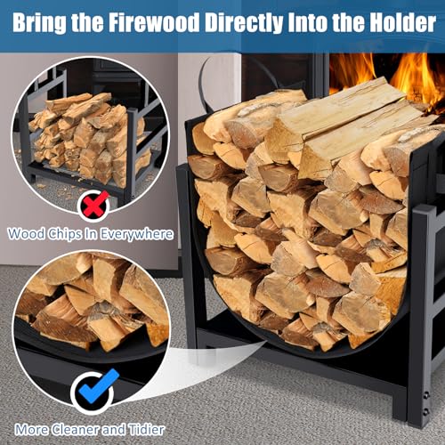 Firewood Rack Log Holder Indoor with Wood Carrier - Powder-Coated Steel, 110lb Capacity, 18x13x17 Inches