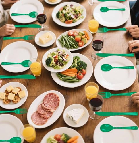 SietDESEO 25 Pcs Green Disposable Knife Set - Heavy Duty Plastic Cutlery for Birthday, Wedding, Baby Shower