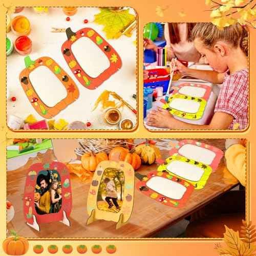 Geelin 6 Pack Fall DIY Wooden Pumpkin Picture Frames Craft Kits Pumpkin Photo Frame Ornaments for Thanksgiving Autumn Art Fall Craft Decoration for Home Classroom Activities Gift Party Favor (Fresh)