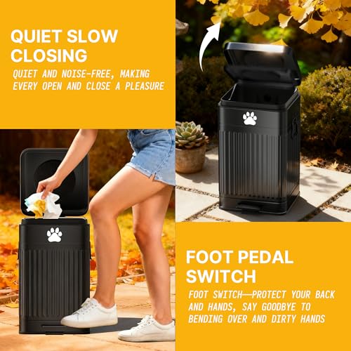 22L Rectangular Dog Poop Trash Can - Outdoor Waste Bin with Lid & Drawstring Bags