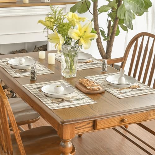 Artoid Mode 12x18 Inch Buffalo Plaid Bunny Easter Placemats Set of 4 – Seasonal Holiday Kitchen Table Decor Brown