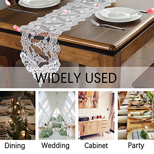 Jeloris White Lace Table Runner Dresser Scarf Macrame Floral Embroidered 12x82 in