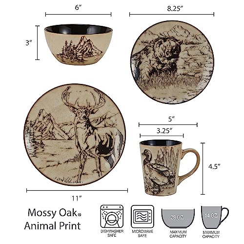 16-Piece Stoneware Dinnerware Set for 4 - Lodge-Style Wildlife Design