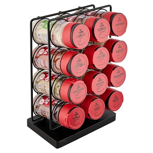 12-Piece Spice Rack Set with Herbs & Spices - Black Metal Kitchen Organizer