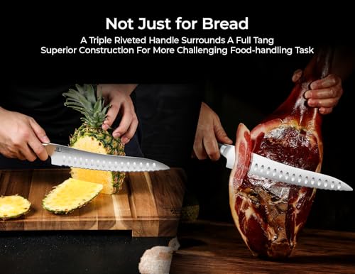 Piklohas Resharpenable Bread Knife 10 Inch - Offset Handle, Serrated Edge