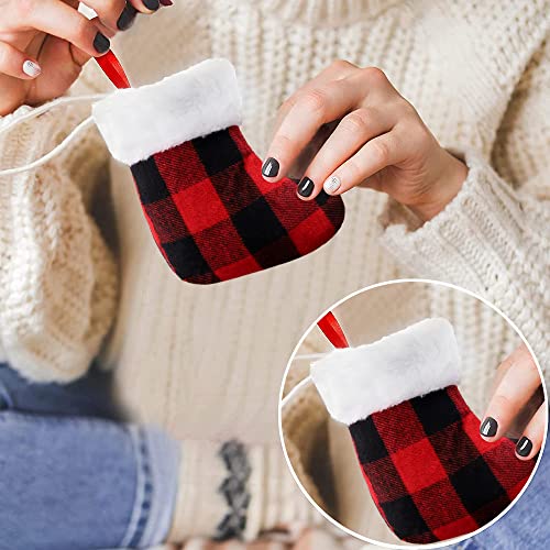 XIMISHOP 12PACK Christmas Mini Stockings, 7¡± Double Side Xmas Red Green White Buffalo Plaid Fireplace Hanging Snowflake Stocking with Plush Cuff for Christmas Tree Decor