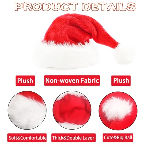 2pcs Fluffy Red Santa Hats Set with Plush Brim and Liner for Adults Men Women - Christmas, New Year Party Supplies & Gifts