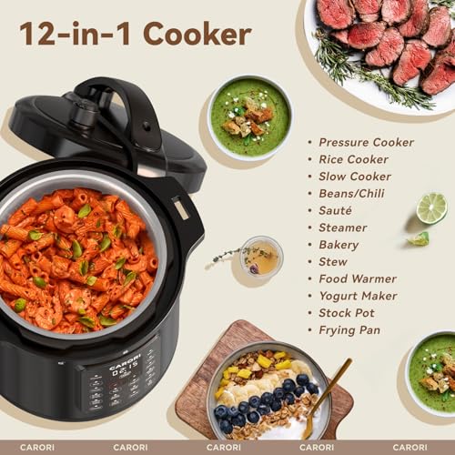 Carori 8 Quart 12-in-1 Electric Pressure Cooker Multi-Cooker with Stainless Steel Pot