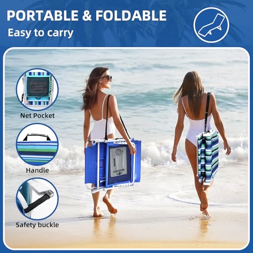 Yestomo 3-in-1 Outdoor Beach Lounge Chair with Face Holes & Side Table, Recliner, Flat Lay, Blue