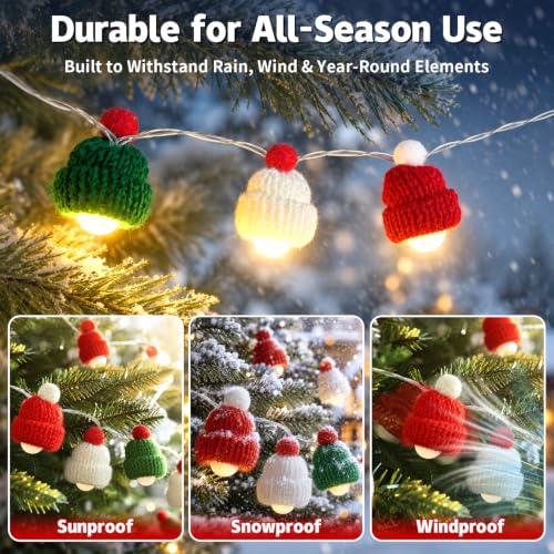 AquaNPT Santa Hat Christmas String Lights 10FT 20 LED Warm White USB Decor